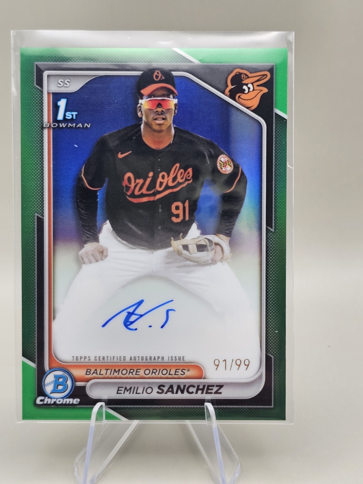 2024 Bowman Chrome 1st Auto Emilio Sanchez Green #CPA-ES 91/99 ORIOLES