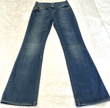 Cache Bootcut Jeans Women  s Blue Denim Stretch Rhinestones Embroidered Sz 2