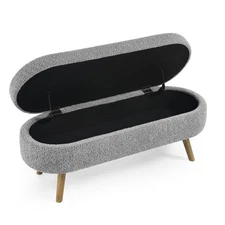Ottoman Oval Storage Bench Rubber Wood Legs Gray (43.5"x16"x16")