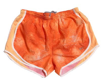 NIKE DRI FIT  Tempo RUNNING SHORTS  M Women Orange Galaxy Print Athletic