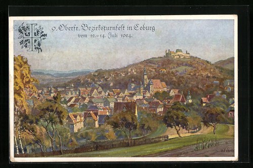 Ansichtskarte Coburg, Ortsansicht mit Kirche und Burg 1924  - Picture 1 of 2