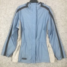 Columbia Womens M Blue Colorblock Hooded Windbreaker Jacket Lightweight Full Zip