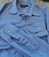 Lauren Ralph Lauren Blue Checkered Oxford Size 16 34/35 Classic Stretch Non-Iron