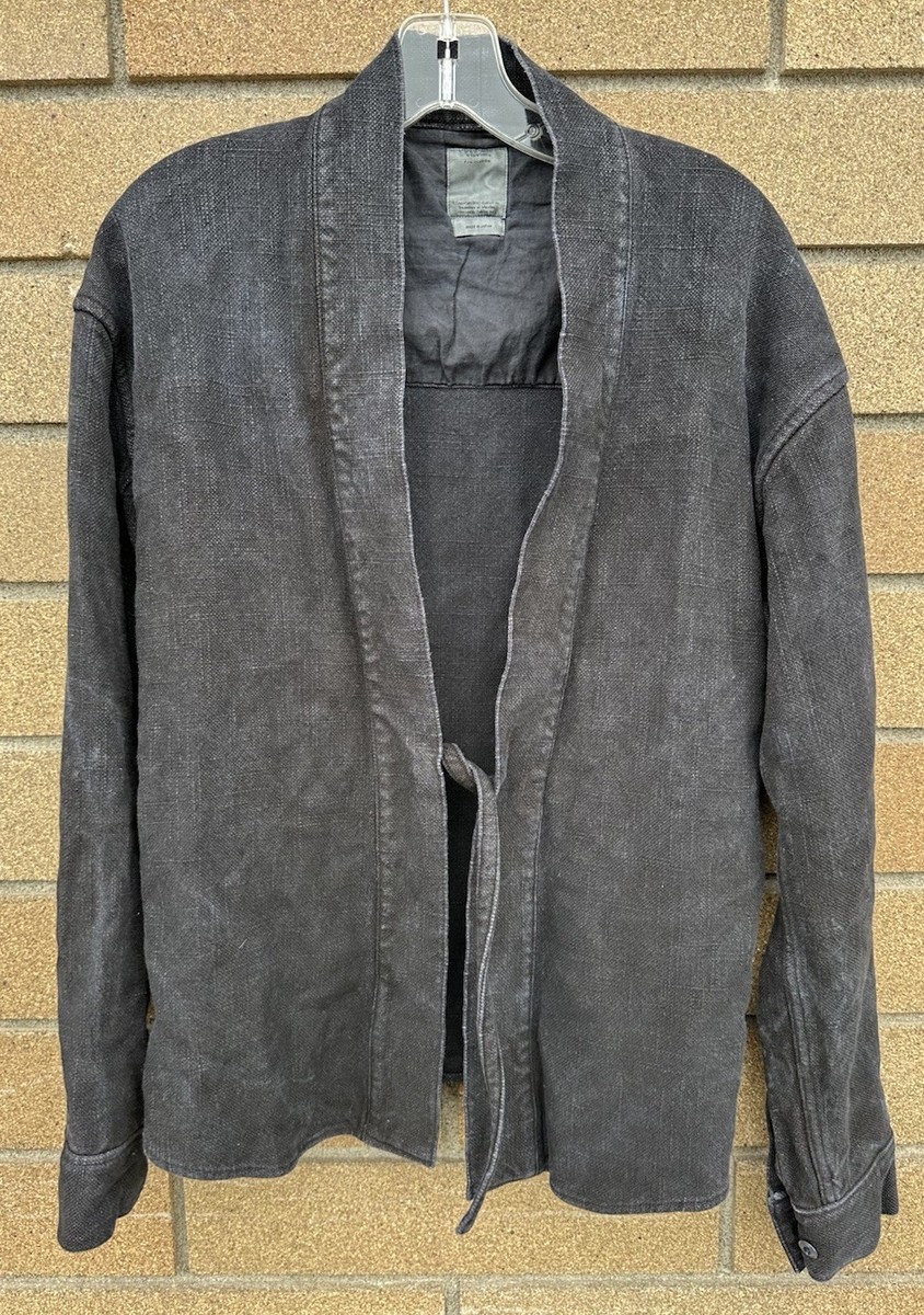 Visvim Lhamo Cotton Linen Blend Black Wash Dyed Robe Shirt