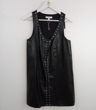 M&s Women's Dress Black Faux Leather Studded Sleeveless Mini Shift Scoop NEW