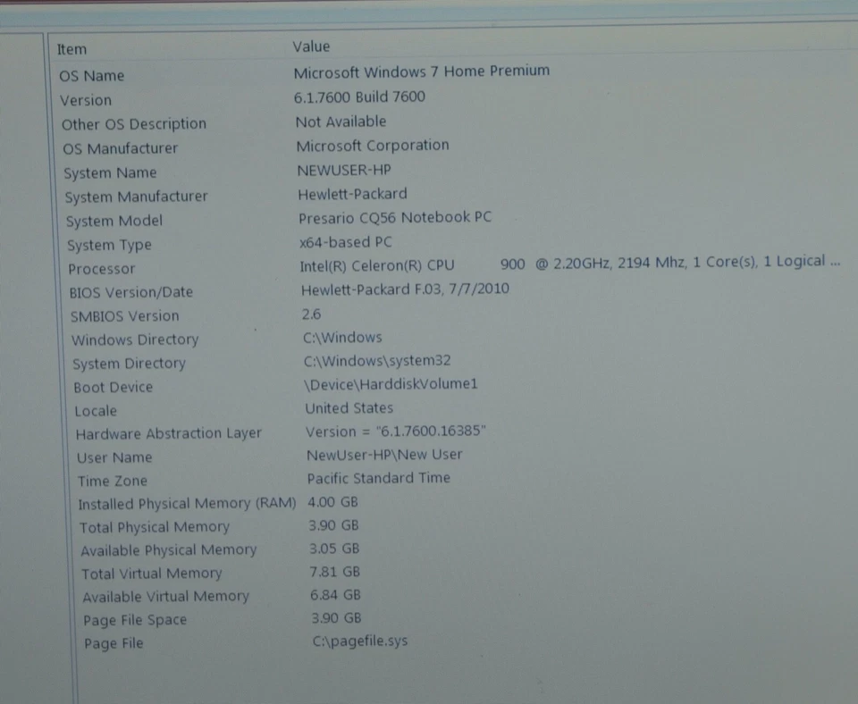 Portátil Compaq Presario CQ56_CPU Intel Celeron 900 @ 2,20 GHz_4 GB RAM_200 GB HDD Foto 4 de 4