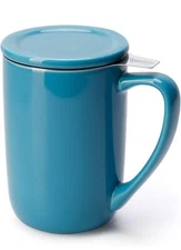Sweese 16 OZ Porcelain Tea Mug with Infuser and Lid, Tea Cup, Steel Blue