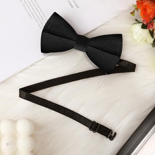 Bow Tie for Boy,Handmade Kids Pre-Tied Bow Tie Solid Adjustable Black Velvet - Picture 3 of 7