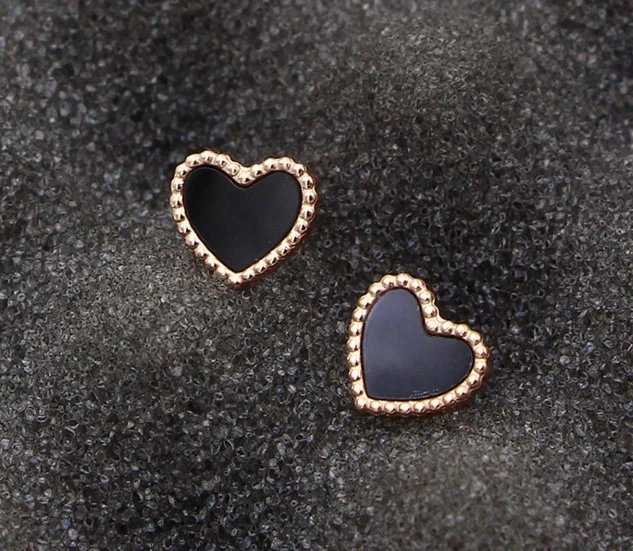 Pendientes de mujer Love Heart Spade oro rosa acero inoxidable concha de ónix PE49 Foto 3 de 4