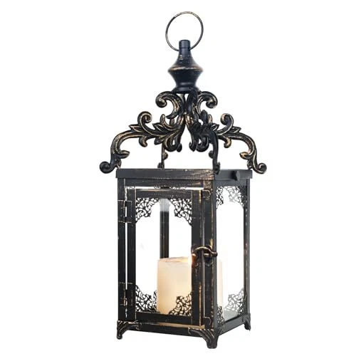 Lanterns Decorative Indoor Hanging Lantern Outdoor, Vintage Metal Black