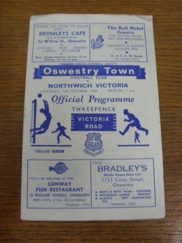 24/10/1964 Oswestry Town v Northwich Victoria  (creased, slight marked). For UK - Picture 1 of 1