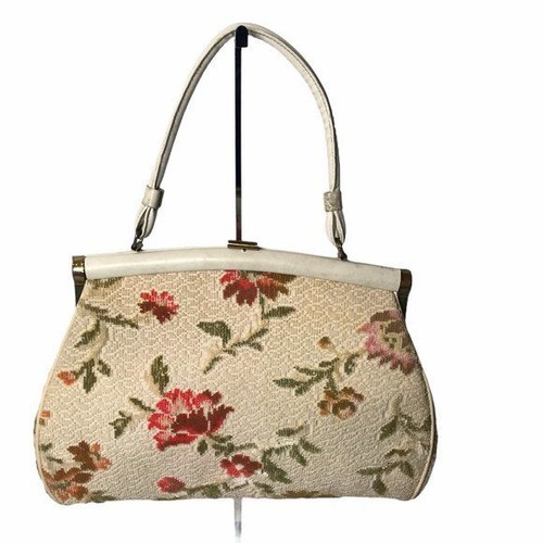 Vintage Floral Tapestry Carpet Purse Handbag Floral & Ivory