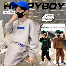 Alphabets Embossing Boys Sweatshirt Sweatpant Sets School Set For 5-16 Years