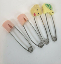 Lot of 4 Vintage Diaper Cloth Pins Baby Pink Gerber Turtle Monkey Hong Kong