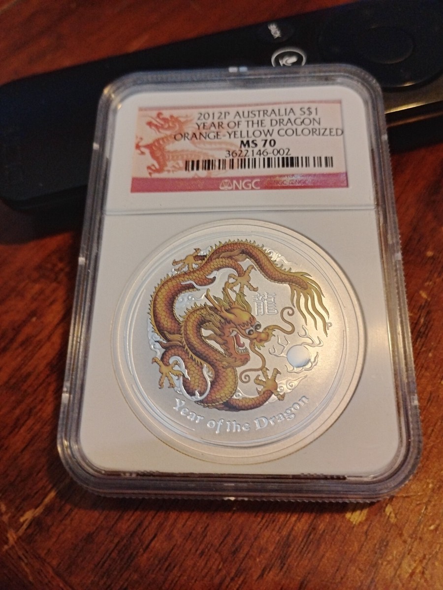 2012 P SILVER AUSTRALIA $1 COLORIZED YEAR OF THE DRAGON Orange