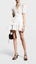 LoveShackFancy Rena Embroidered Ruffle Mini Dress $395 MSRP Size L
