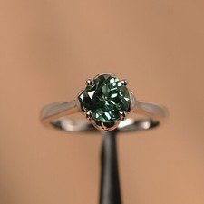 green Sapphire ring 925 Silver White Gold Plated round Cut wedding Ring