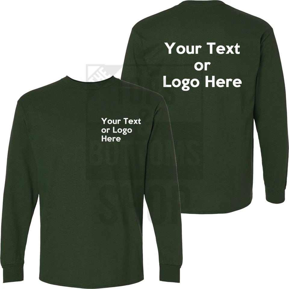 Custom Text Long Sleeve T-Shirt Personalized Text, Add Your Own Text, Front Back - Image 1 of 2