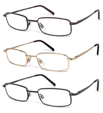 Rectangular Metal Frame Full Magnififed Lens Reading Glasses Power Up to +6.00