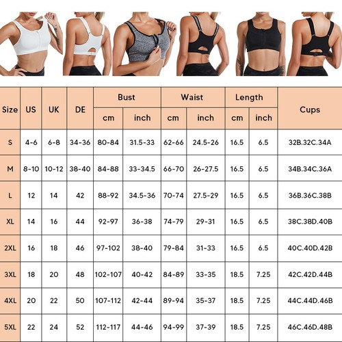 Women's Zip Front Sports Bra Wireless Post-Surgery Bra Active Yoga Sports Bra - Picture 2 of 32