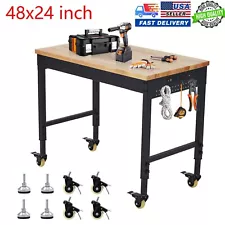 48"x24" Workbench Adjustable Height Workstation 2000LBS W/ 9.8FT Cable & Casters