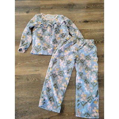 Carters Floral Pajama Set Girls Sleepwear Ruffle Trim Blue Pink Size 5 #9