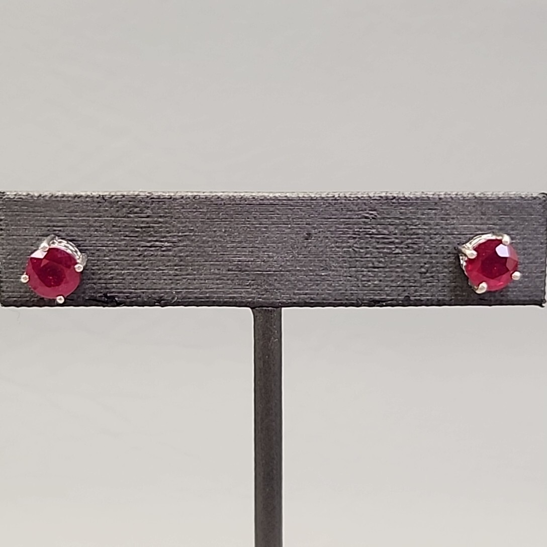 Stud Pierced Earrings Lab Created Ruby Red Round … - image 2