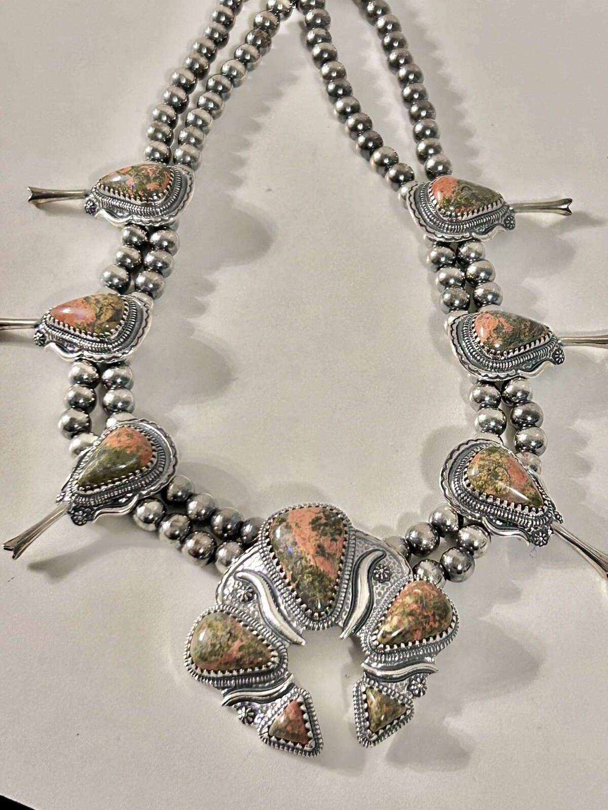 American West Carolyn Pollack Unakite Squash Blossom Statement Necklace