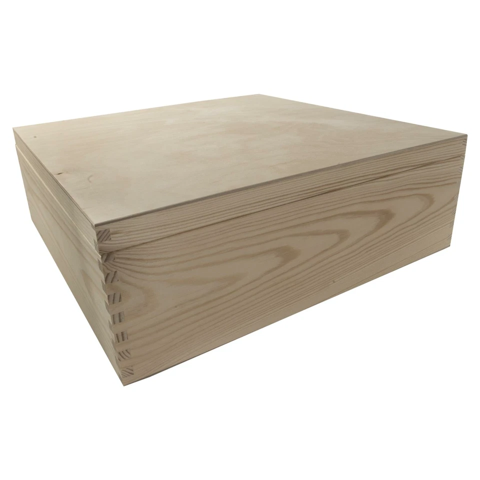 Large Deep Square Wooden Box | 40 x 40 x 13.5 cm | Plain Pine DIY Gift Storage - Image 4 of 4
