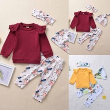Newborn Baby Girls Clothes Romper Tops Floral Pants Headband hat Outfits Set 4PC