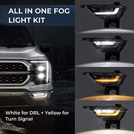 For 2021 2022 2023 Ford F-150 LED Fog Lights DRL w/Amber Turn Signal Lamp 21-23 image 12