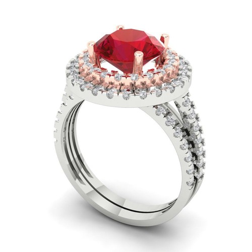 2.73 tcw Round Cut Engagement Ring 14K Dual-Tone Gold Ruby Promise Ring - Picture 2 of 5