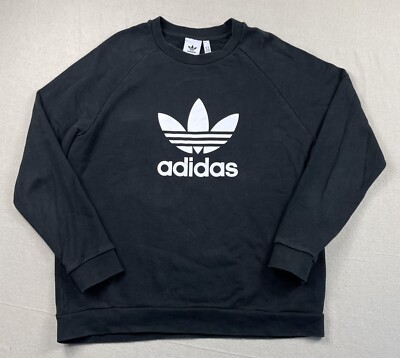 Adidas Mens XL Crewneck Sweatshirt Spell Out Trefoil Track Pullover Black 