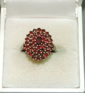 Authentic 4 tier Garnet stone Crown Cluster Gold Plated Silver size 7 ring Cn 26.8