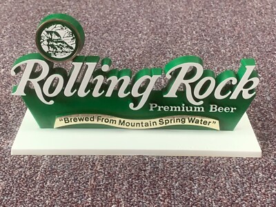 VTG ROLLING ROCK 3D Standing Plastic Table Top Sign, Latrobe Brewing, Breweriana