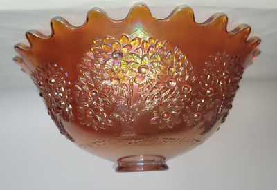 Vintage Fenton Ringelblume Karneval Glas Bowle Schale Orangenbaum Design