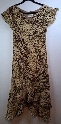 Studio I Leopard Print Tiered Ruffle Hem Dress Size 14