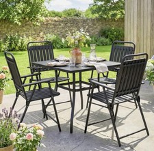 Folding Garden Chairs Set of 4 Garden Dining Chairs, Slatted Seat, Black