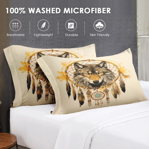 Queen Size Comforter Set with 2 Pillowcases, Colorful Tribal Wolf 3 Pcs Beddi... - Picture 7 of 7