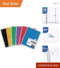 Spiral Notebook 6 Pack 1 Subject College Ruled 70 Sheets Durable Paper