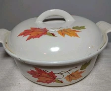 Vintage Descoware Belgium Enamel Casserole Dish Autumn Leaves Pattern 17-D 22-H