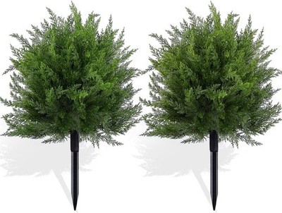 2Pack 24'' Artificial Cypress Topiary Christmas Tree with Spike Faux Cedar Bushes