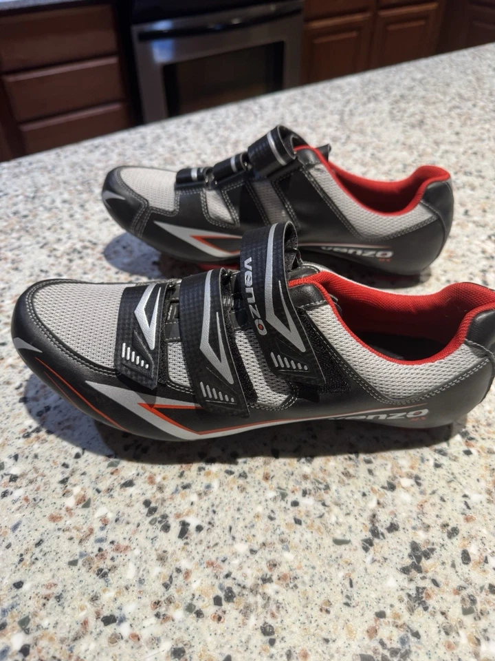 Велосипедные туфли Venzo MX черные/красные/серые мужские с 3 ремешками размер 10,5 США - Изображение 3 из 4