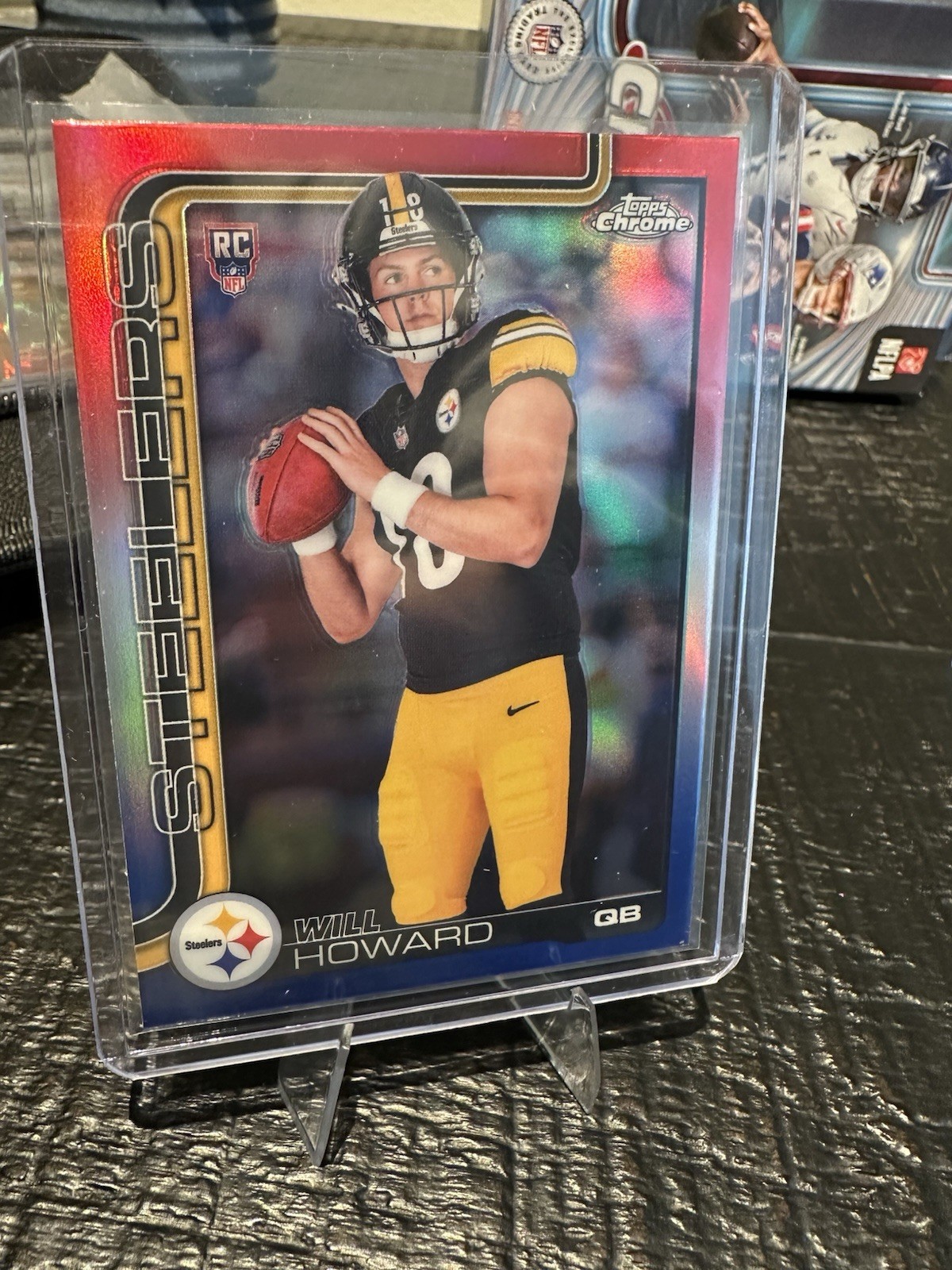 2025 Topps Chrome - Will Howard Red, White & Blue Refractor RC Steelers