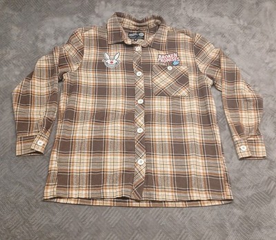 Broken Promises Happy Bunny Graphic Flannel Button-Up Size Small With Pockets