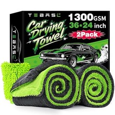2-Pack Car Drying Towels 24x36 Inch 1300GSM, Twisted Loop Microfiber Gray-green
