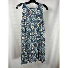 Loft Outlet Womens Large Teal Paisley Floral Sleeveless Knit Shift Dress L