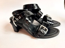 Donald J Pliner Women  s Black Leather Strappy Buckle Sandals Heels Size 6 M