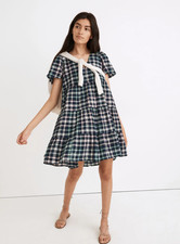 Madewell Plaid Button Front Babydoll Tiered V Neck Dress Size XS