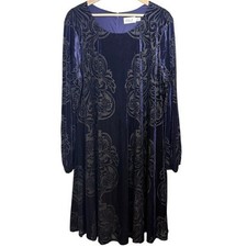 Eliza J Velvet Embossed Shift Knee Length Dress Size 22W Blue Purple A-Line